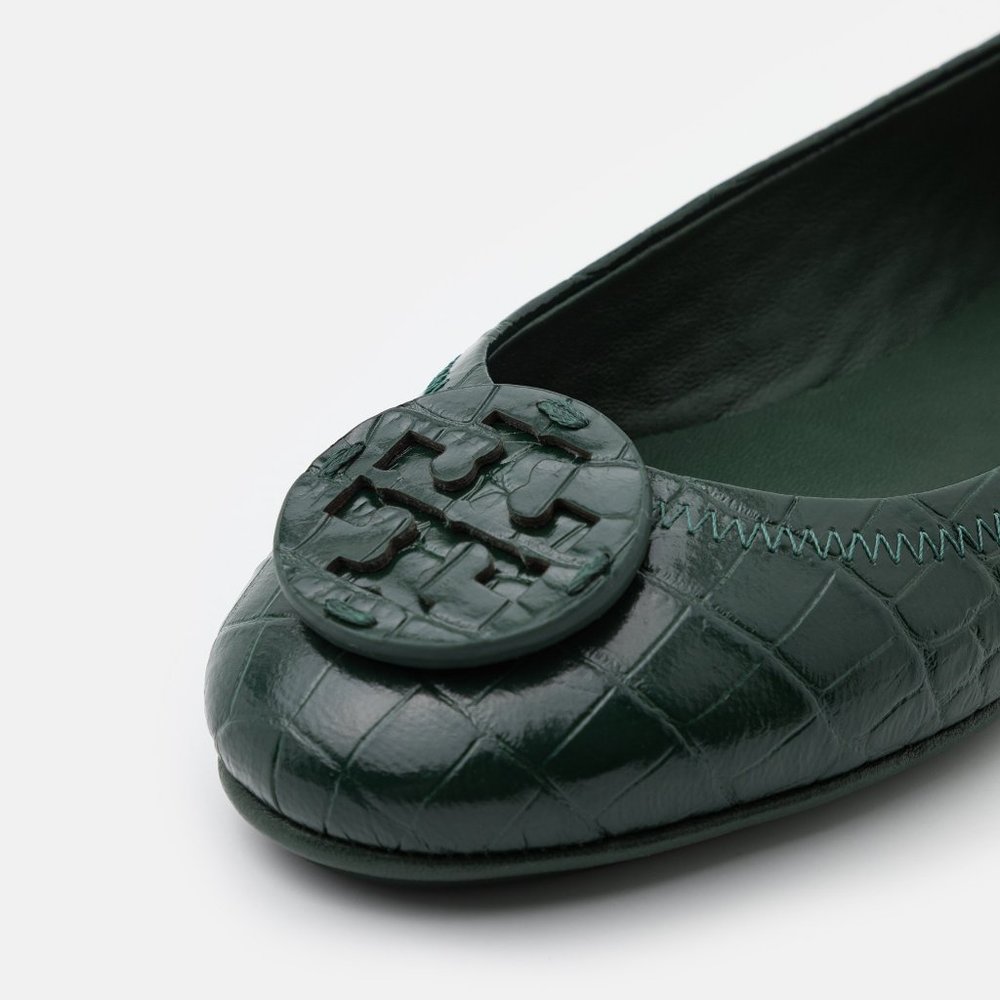 Tory Burch NIB Minnie Croc Embossed Green Verde Ballet Flats - Picture 5 of 7